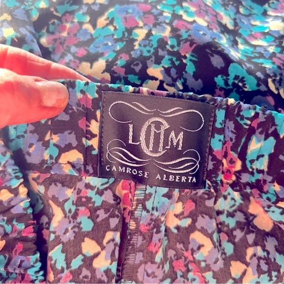 Floral A-Line Bohemian Flow Women's Navy Rayon Skirt Size Large LCSW Camrose - Picture 12 of 12